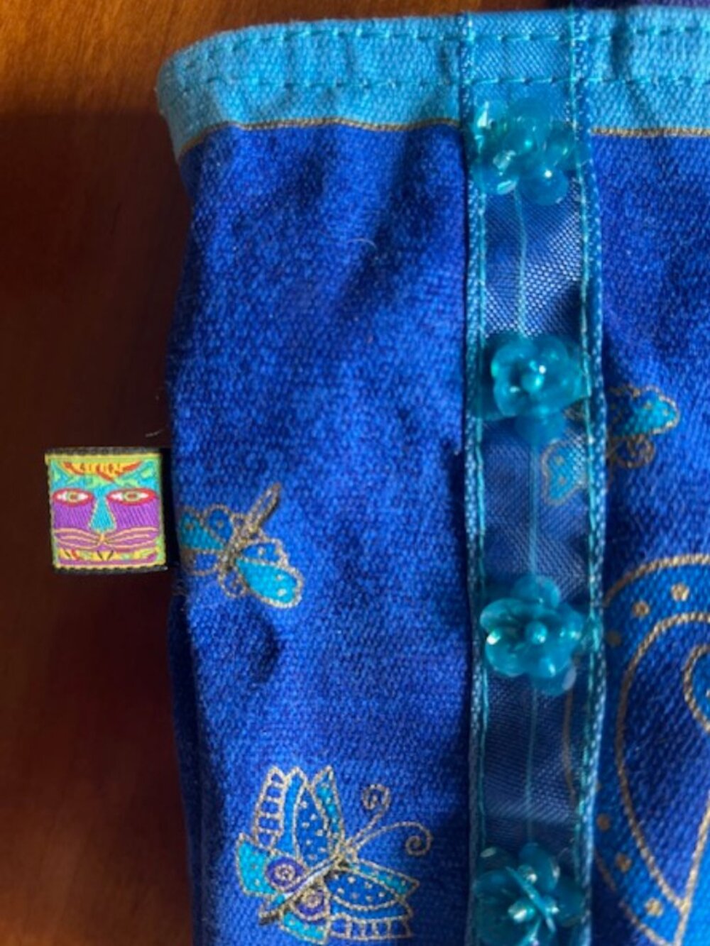 NWT Laurel Burch Original Cats Print Tote Bag Purple Handle Beads - Picture 6 of 16